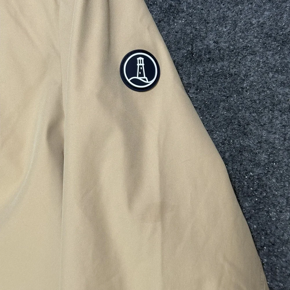 Lands End Raincoat Womens Large Hooded Zip Snap Front Mid Length Jacket Beige - Picture 2 of 15